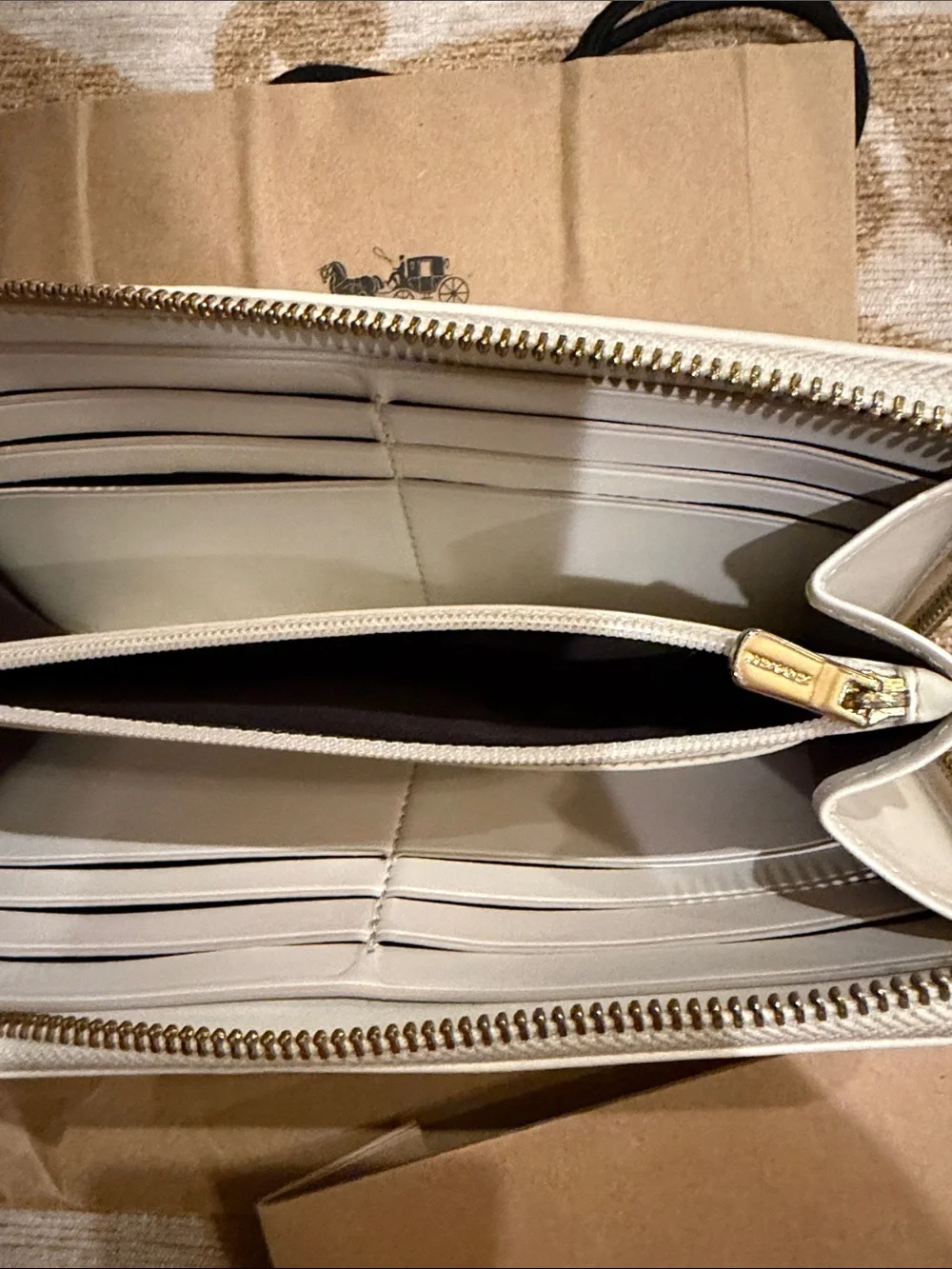 Coach Beige and Chalk Signature Continental Wallet